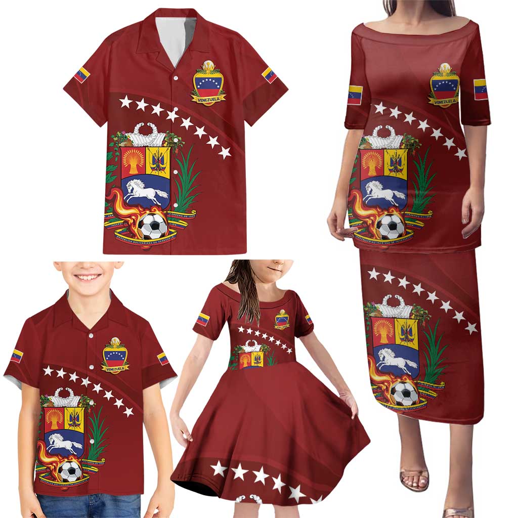 Venezuela Football Custom Family Matching Puletasi and Hawaiian Shirt La Vinotinto Red Wine Coat of Arms