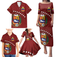 Venezuela Football Custom Family Matching Puletasi and Hawaiian Shirt La Vinotinto Red Wine Coat of Arms