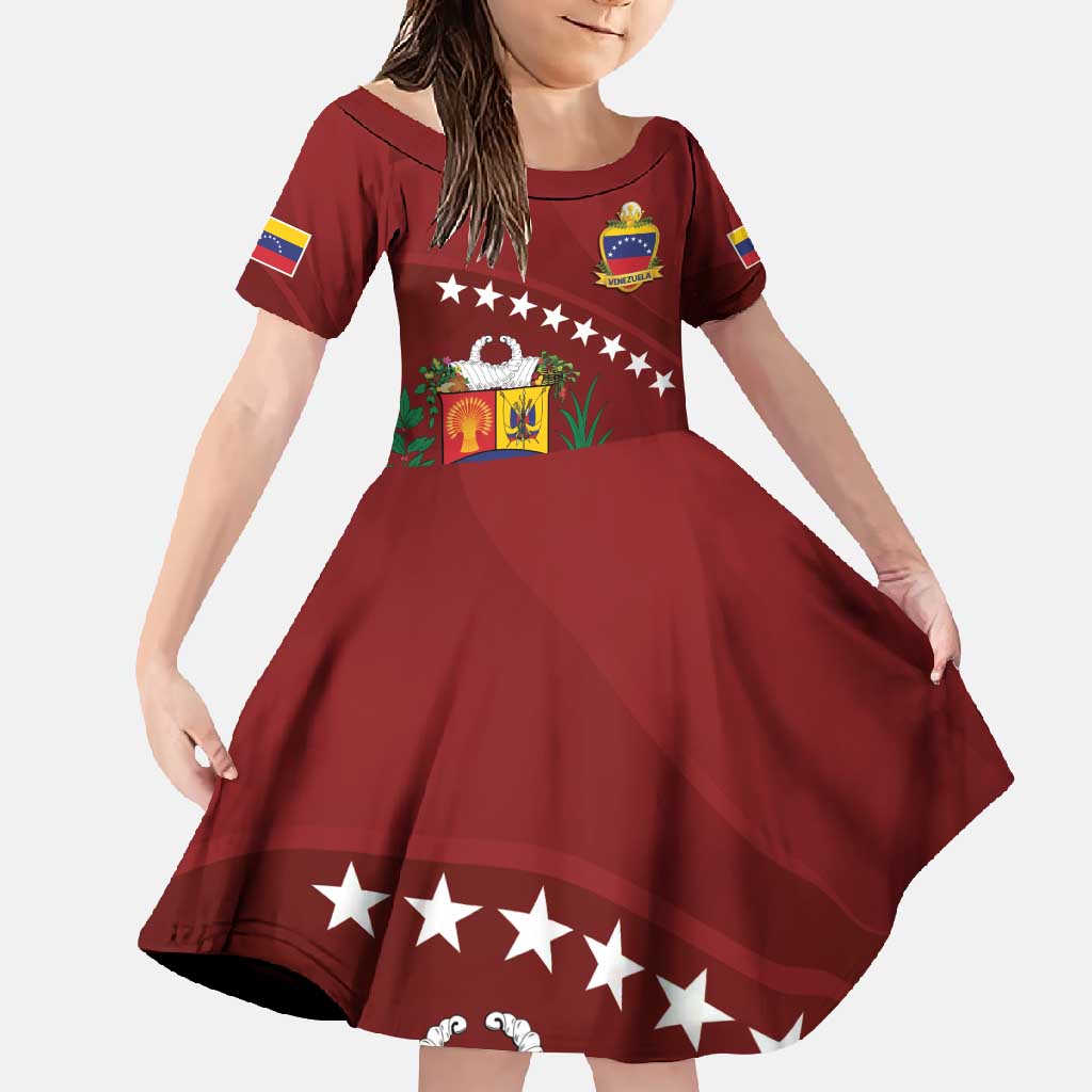 Venezuela Football Custom Family Matching Short Sleeve Bodycon Dress and Hawaiian Shirt La Vinotinto Red Wine Coat of Arms