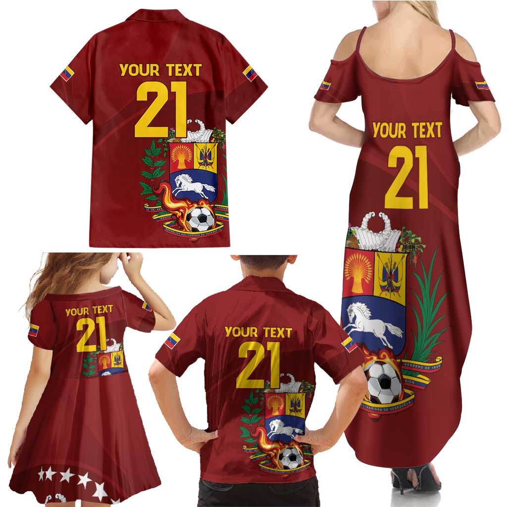 Venezuela Football Custom Family Matching Summer Maxi Dress and Hawaiian Shirt La Vinotinto Red Wine Coat of Arms
