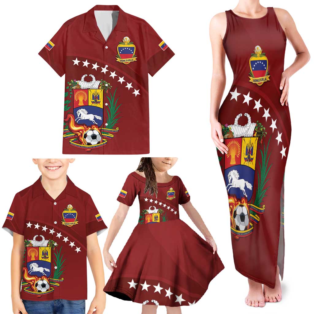 Venezuela Football Custom Family Matching Tank Maxi Dress and Hawaiian Shirt La Vinotinto Red Wine Coat of Arms