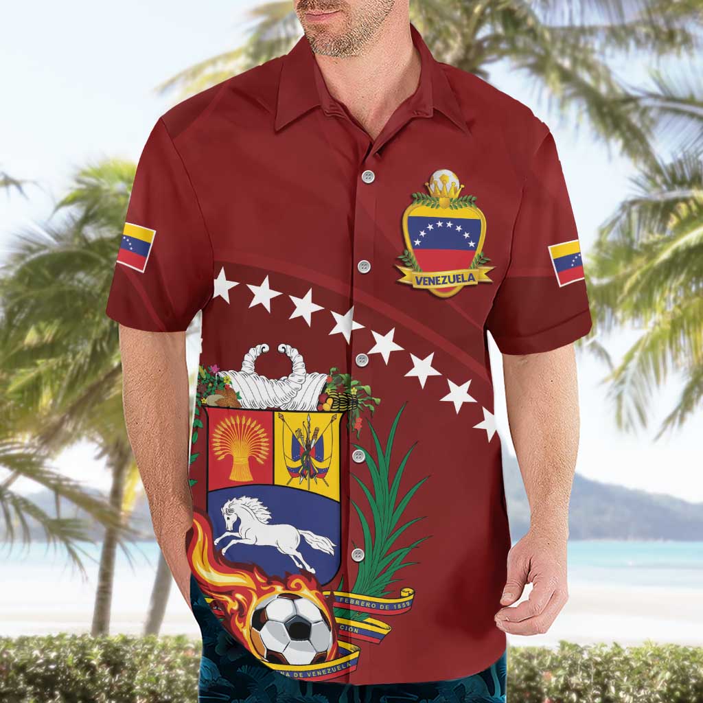 Venezuela Football Custom Hawaiian Shirt La Vinotinto Red Wine Coat of Arms