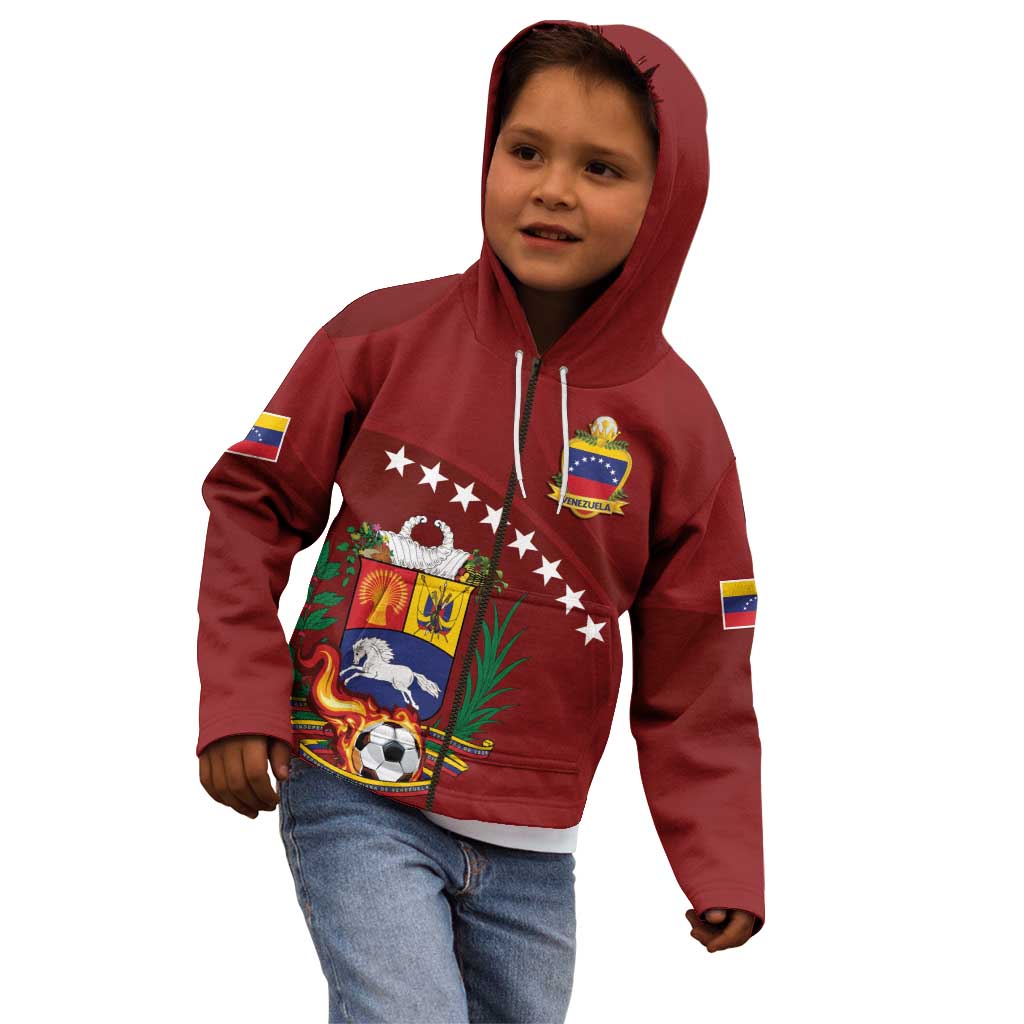 Venezuela Football Custom Kid Hoodie La Vinotinto Red Wine Coat of Arms