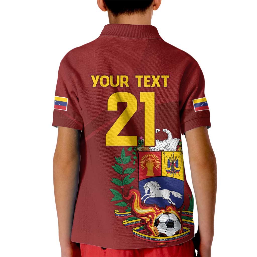 Venezuela Football Custom Kid Polo Shirt La Vinotinto Red Wine Coat of Arms