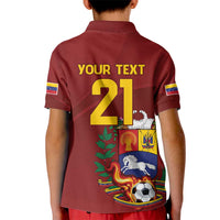Venezuela Football Custom Kid Polo Shirt La Vinotinto Red Wine Coat of Arms