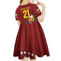 Venezuela Football Custom Kid Short Sleeve Dress La Vinotinto Red Wine Coat of Arms
