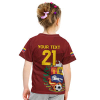 Venezuela Football Custom Kid T Shirt La Vinotinto Red Wine Coat of Arms