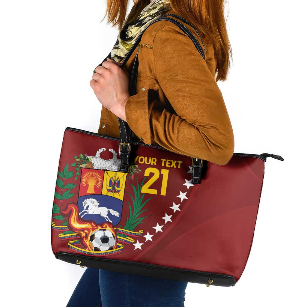 Venezuela Football Custom Leather Tote Bag La Vinotinto Red Wine Coat of Arms LT9