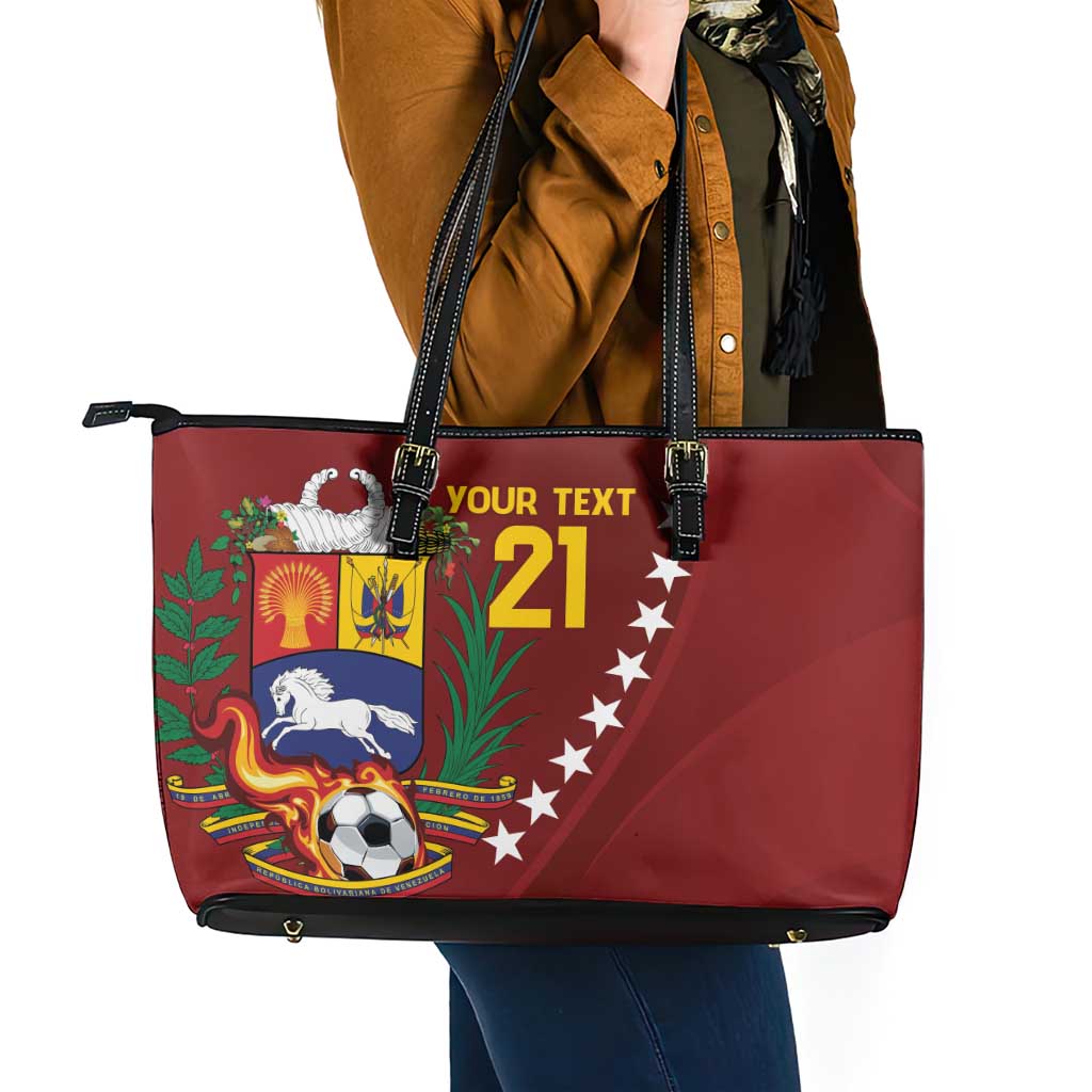 Venezuela Football Custom Leather Tote Bag La Vinotinto Red Wine Coat of Arms