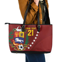 Venezuela Football Custom Leather Tote Bag La Vinotinto Red Wine Coat of Arms