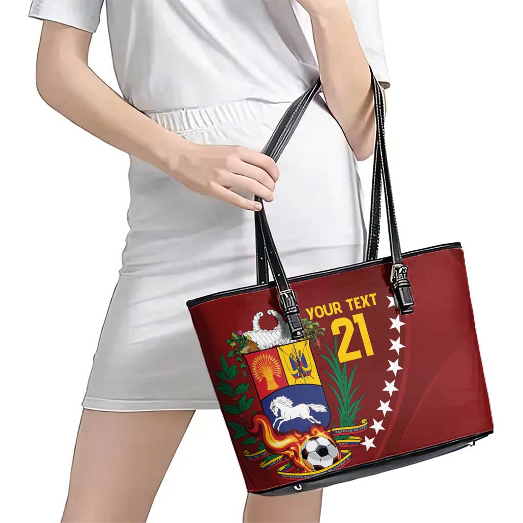 Venezuela Football Custom Leather Tote Bag La Vinotinto Red Wine Coat of Arms