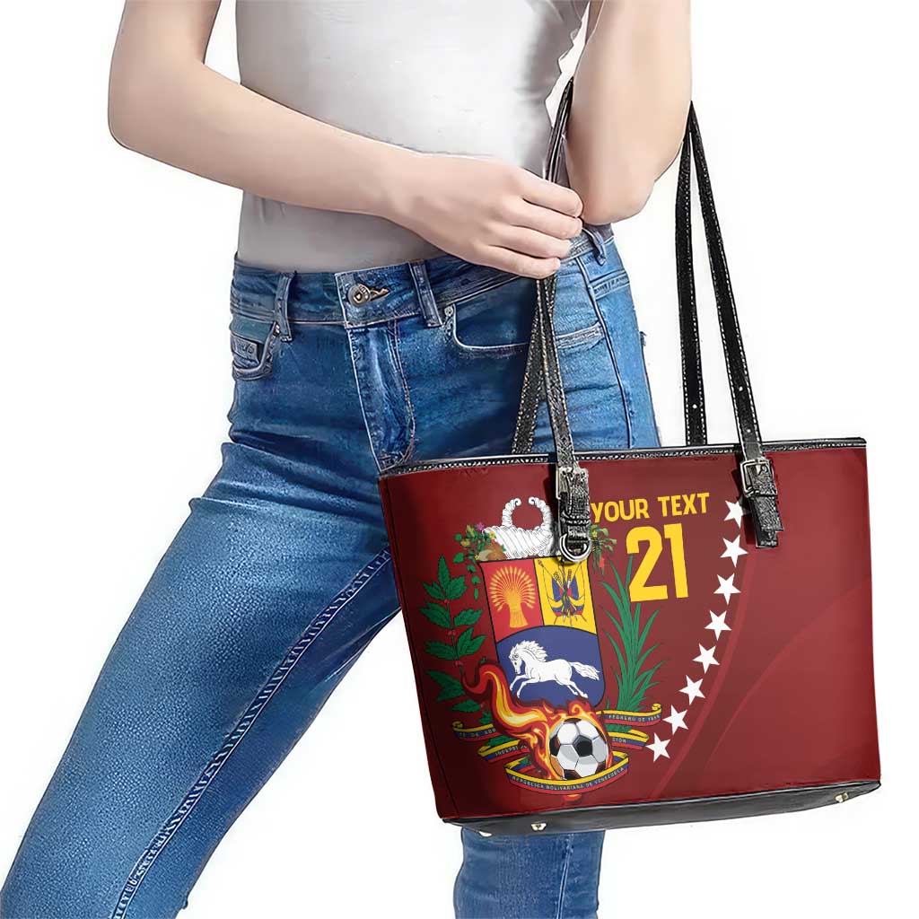 Venezuela Football Custom Leather Tote Bag La Vinotinto Red Wine Coat of Arms