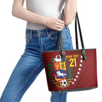 Venezuela Football Custom Leather Tote Bag La Vinotinto Red Wine Coat of Arms