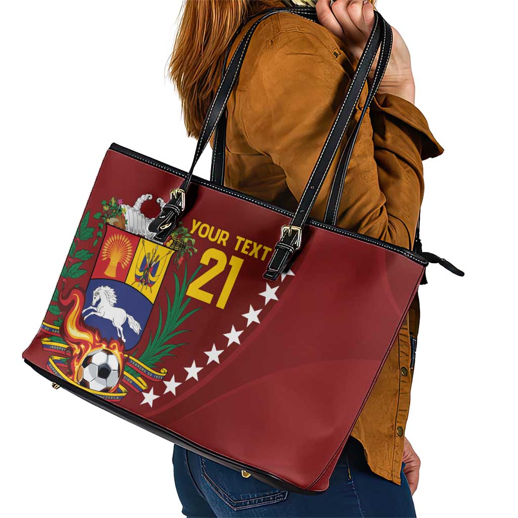 Venezuela Football Custom Leather Tote Bag La Vinotinto Red Wine Coat of Arms