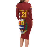 Venezuela Football Custom Long Sleeve Bodycon Dress La Vinotinto Red Wine Coat of Arms