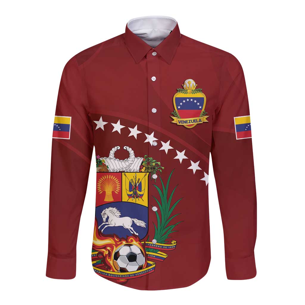 Venezuela Football Custom Long Sleeve Button Shirt La Vinotinto Red Wine Coat of Arms