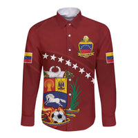 Venezuela Football Custom Long Sleeve Button Shirt La Vinotinto Red Wine Coat of Arms