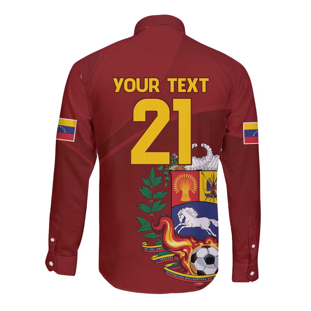 Venezuela Football Custom Long Sleeve Button Shirt La Vinotinto Red Wine Coat of Arms