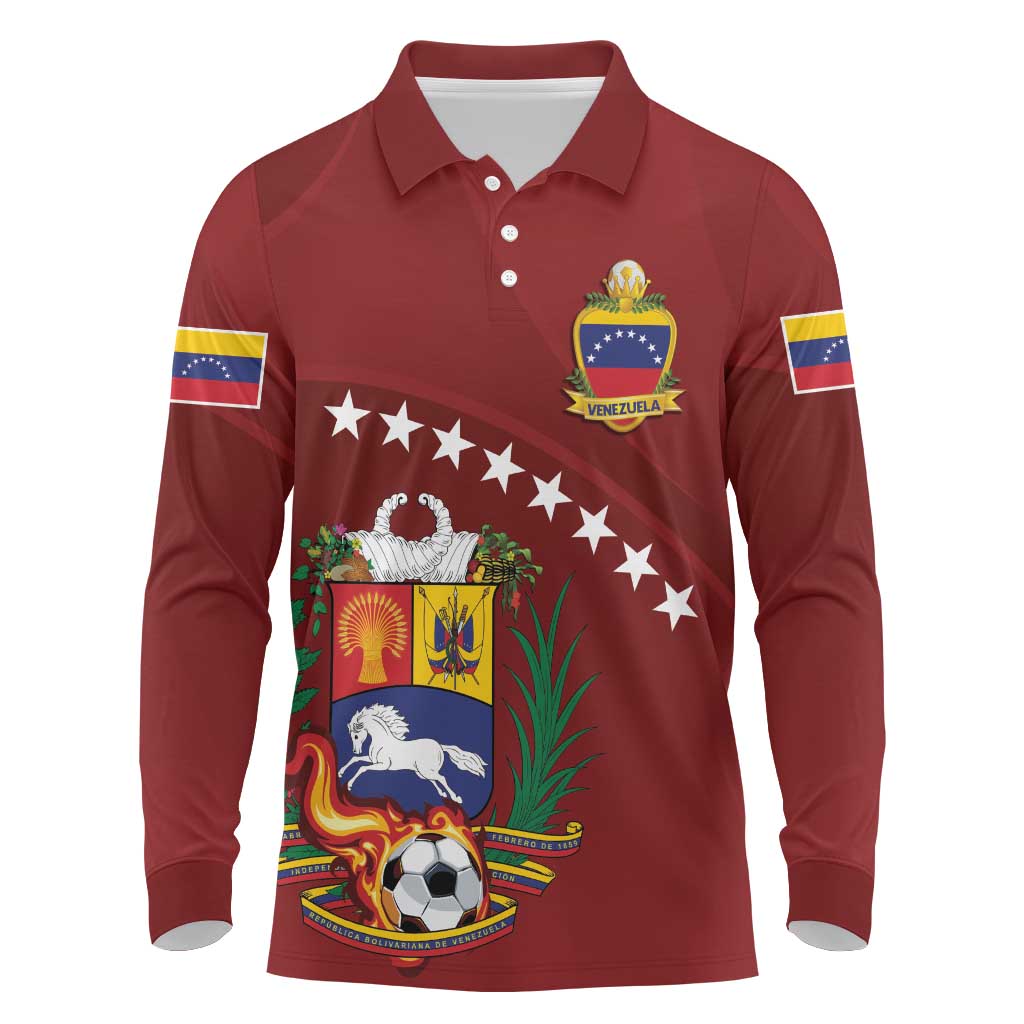 Venezuela Football Custom Long Sleeve Polo Shirt La Vinotinto Red Wine Coat of Arms