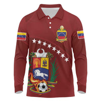 Venezuela Football Custom Long Sleeve Polo Shirt La Vinotinto Red Wine Coat of Arms