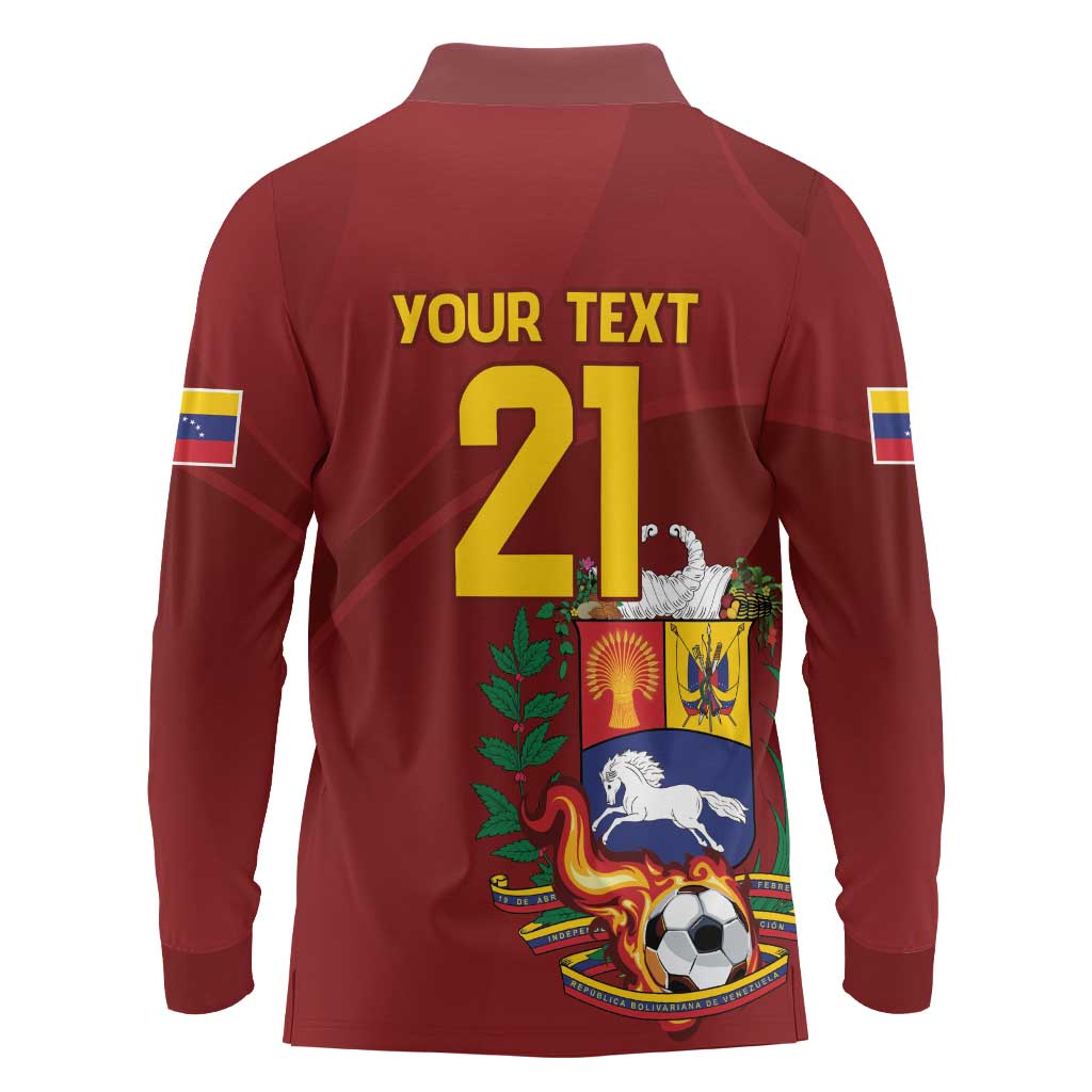 Venezuela Football Custom Long Sleeve Polo Shirt La Vinotinto Red Wine Coat of Arms