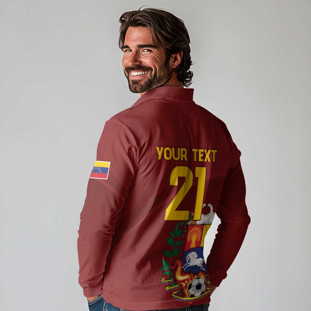 Venezuela Football Custom Long Sleeve Polo Shirt La Vinotinto Red Wine Coat of Arms