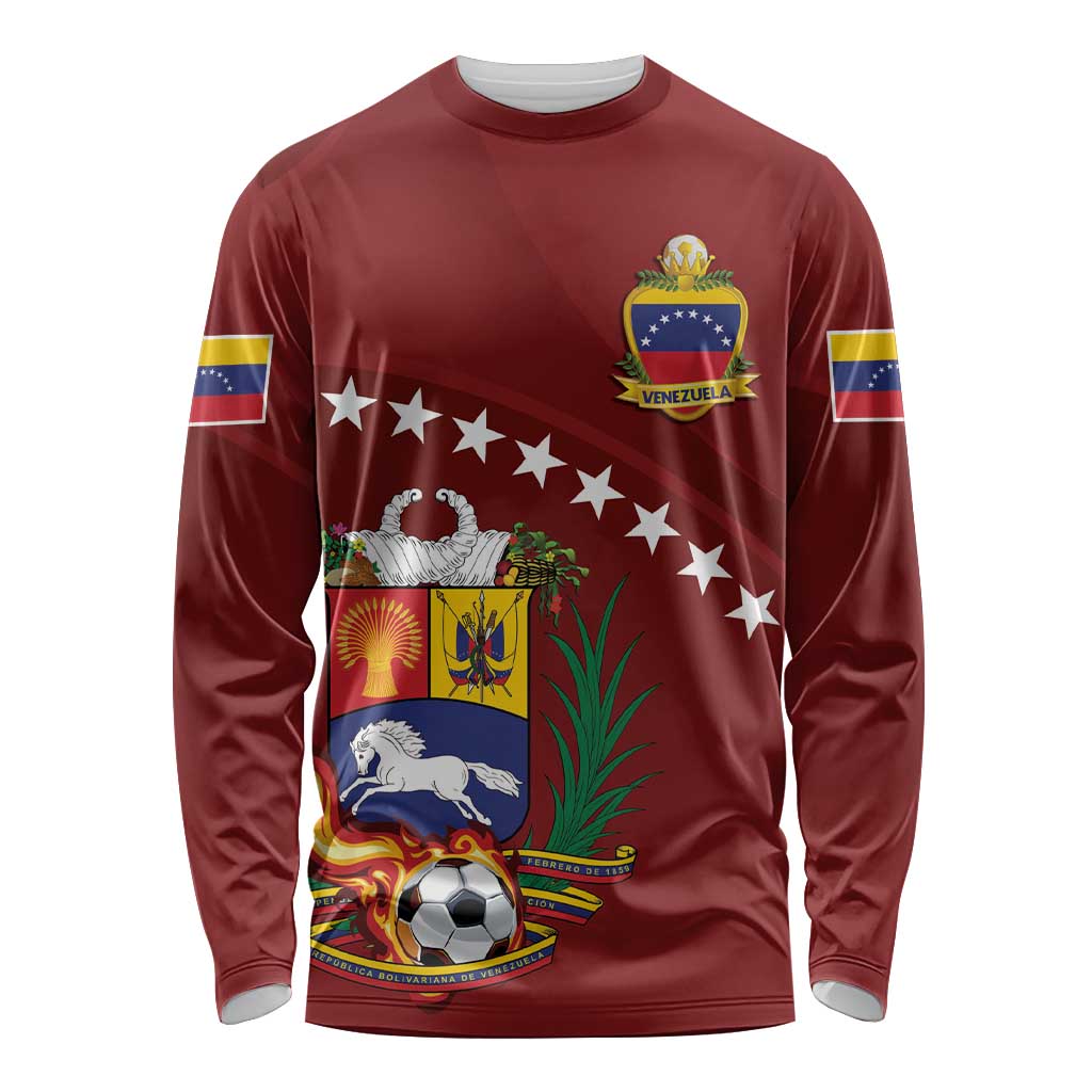 Venezuela Football Custom Long Sleeve Shirt La Vinotinto Red Wine Coat of Arms