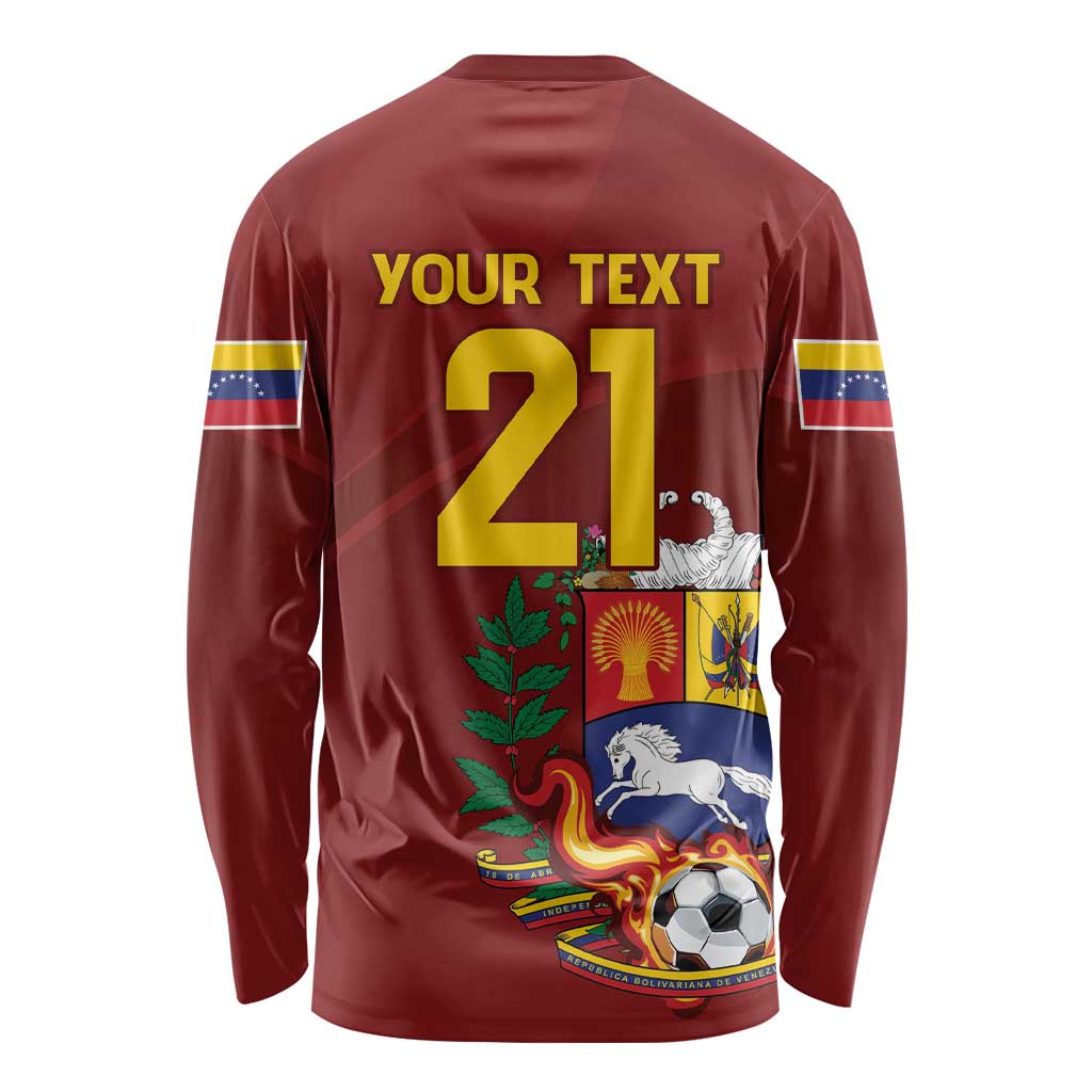 Venezuela Football Custom Long Sleeve Shirt La Vinotinto Red Wine Coat of Arms