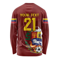 Venezuela Football Custom Long Sleeve Shirt La Vinotinto Red Wine Coat of Arms