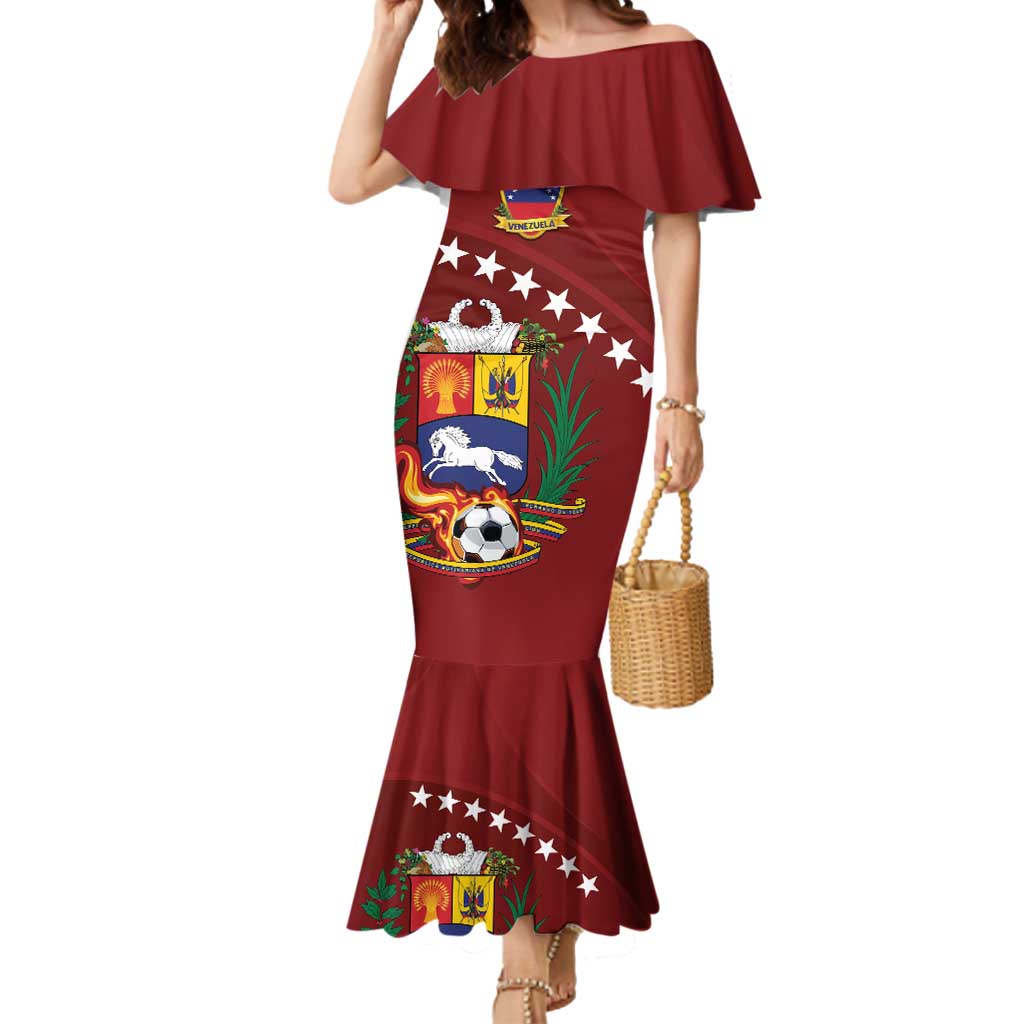Venezuela Football Custom Mermaid Dress La Vinotinto Red Wine Coat of Arms