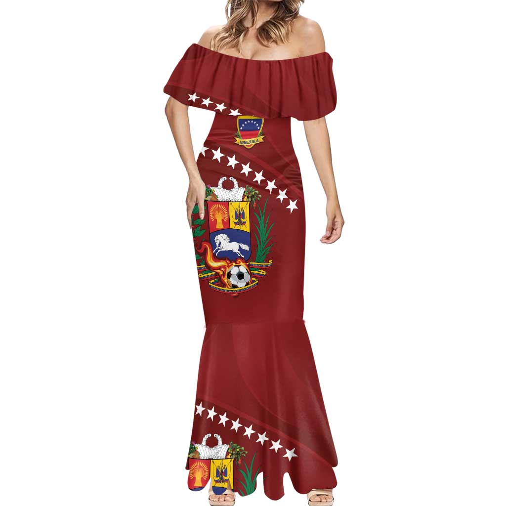 Venezuela Football Custom Mermaid Dress La Vinotinto Red Wine Coat of Arms