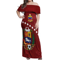 Venezuela Football Custom Off Shoulder Maxi Dress La Vinotinto Red Wine Coat of Arms