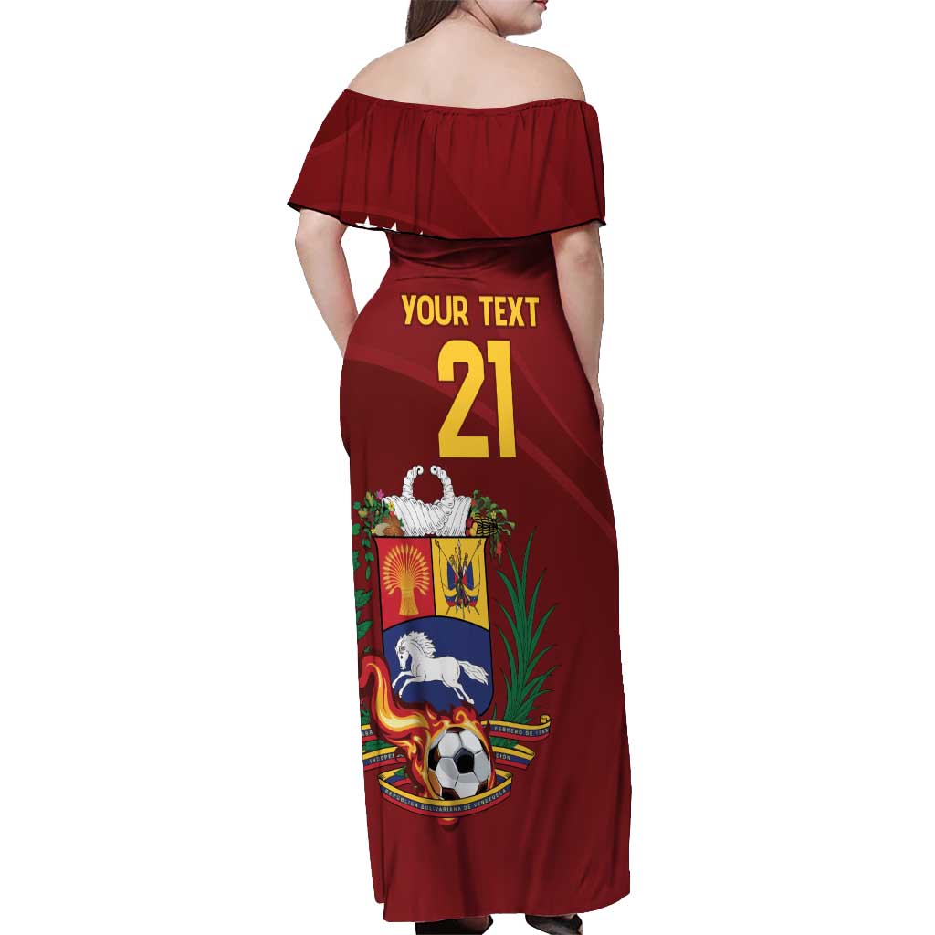 Venezuela Football Custom Off Shoulder Maxi Dress La Vinotinto Red Wine Coat of Arms