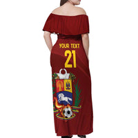 Venezuela Football Custom Off Shoulder Maxi Dress La Vinotinto Red Wine Coat of Arms