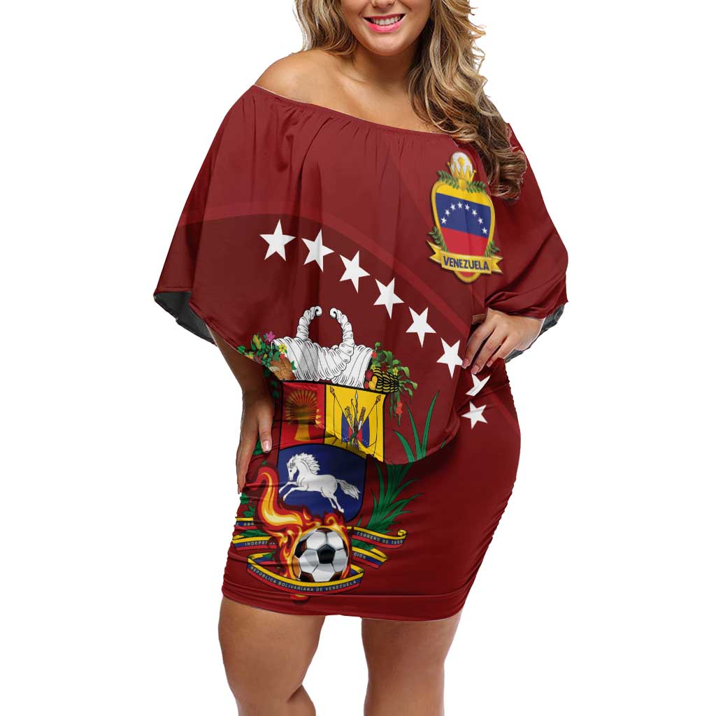Venezuela Football Custom Off Shoulder Short Dress La Vinotinto Red Wine Coat of Arms