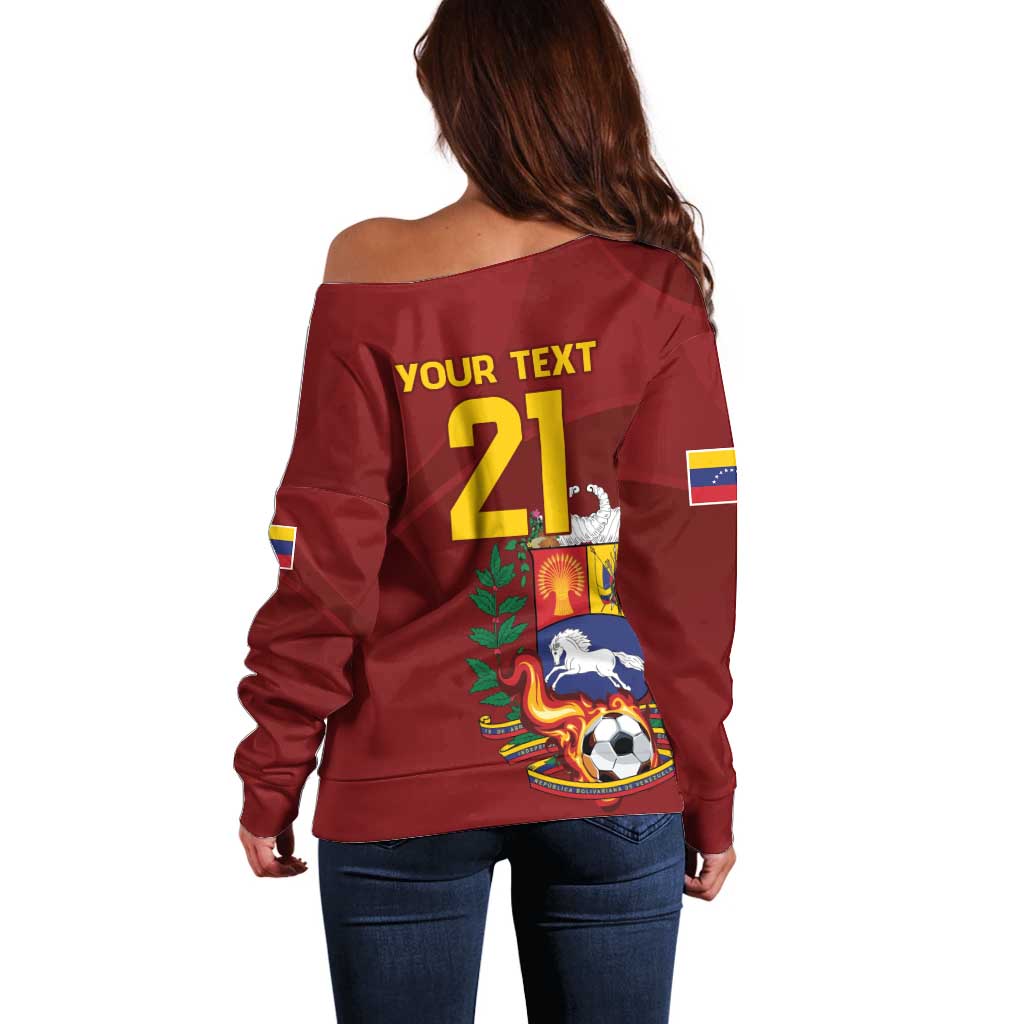 Venezuela Football Custom Off Shoulder Sweater La Vinotinto Red Wine Coat of Arms