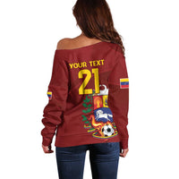 Venezuela Football Custom Off Shoulder Sweater La Vinotinto Red Wine Coat of Arms