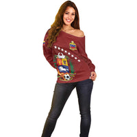 Venezuela Football Custom Off Shoulder Sweater La Vinotinto Red Wine Coat of Arms