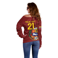 Venezuela Football Custom Off Shoulder Sweater La Vinotinto Red Wine Coat of Arms