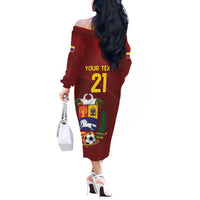 Venezuela Football Custom Off The Shoulder Long Sleeve Dress La Vinotinto Red Wine Coat of Arms