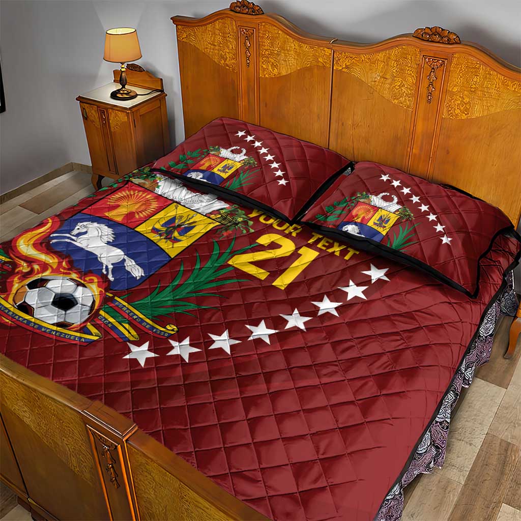 Venezuela Football Custom Quilt Bed Set La Vinotinto Red Wine Coat of Arms
