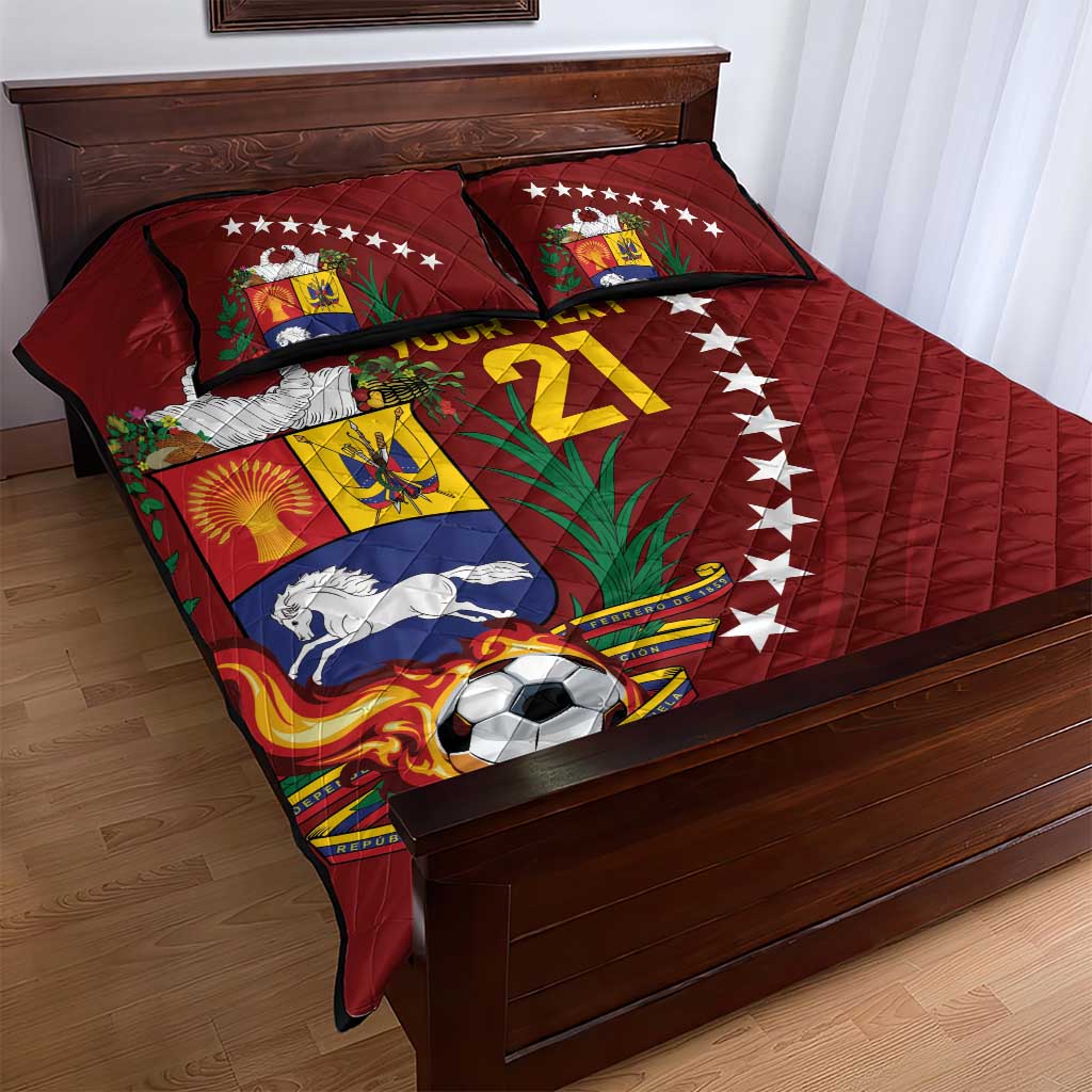 Venezuela Football Custom Quilt Bed Set La Vinotinto Red Wine Coat of Arms LT9