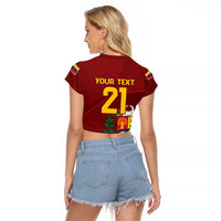 Venezuela Football Custom Raglan Cropped T Shirt La Vinotinto Red Wine Coat of Arms