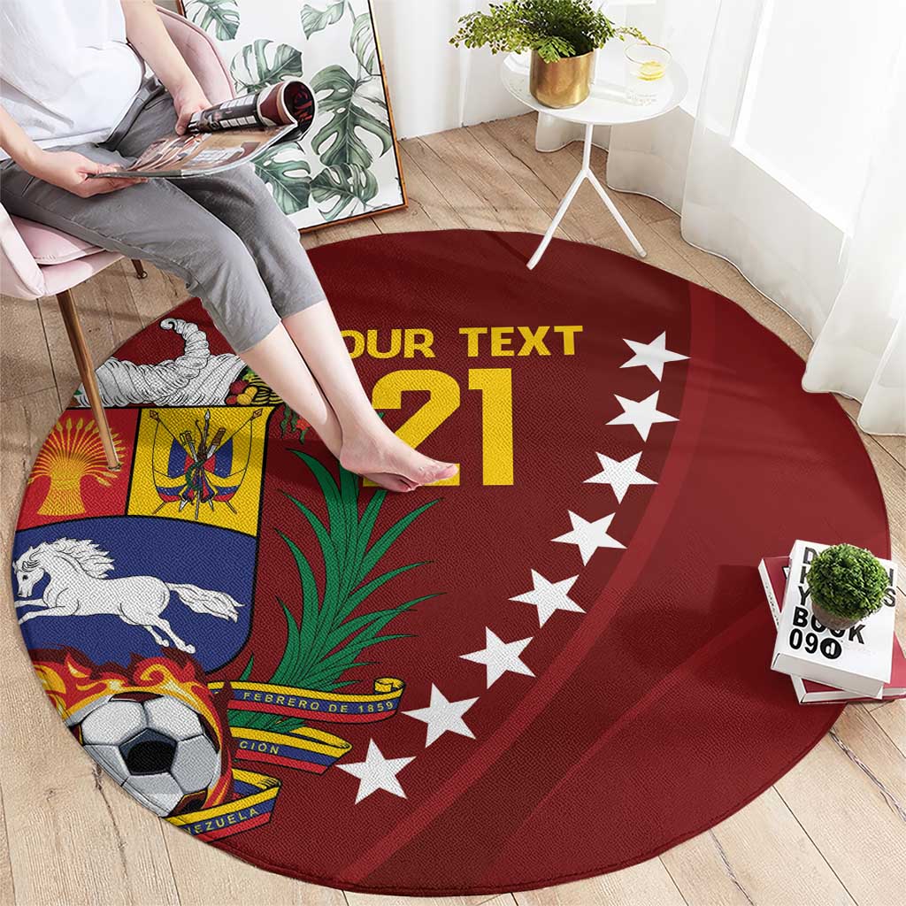 Venezuela Football Custom Round Carpet La Vinotinto Red Wine Coat of Arms LT9