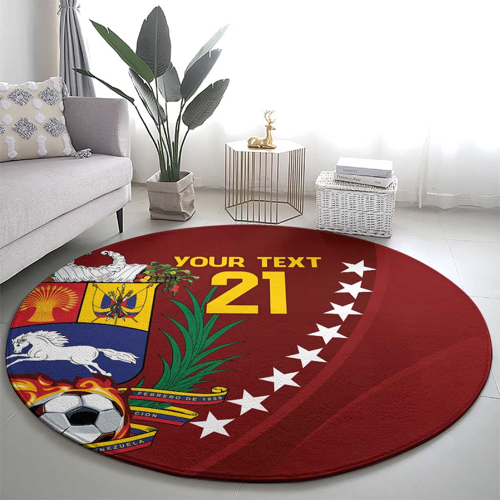 Venezuela Football Custom Round Carpet La Vinotinto Red Wine Coat of Arms