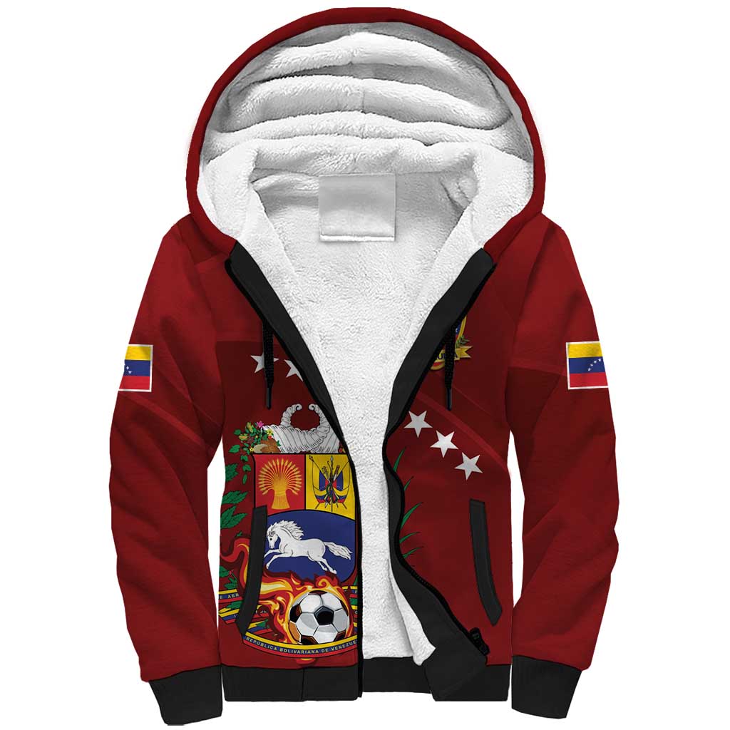 Venezuela Football Custom Sherpa Hoodie La Vinotinto Red Wine Coat of Arms