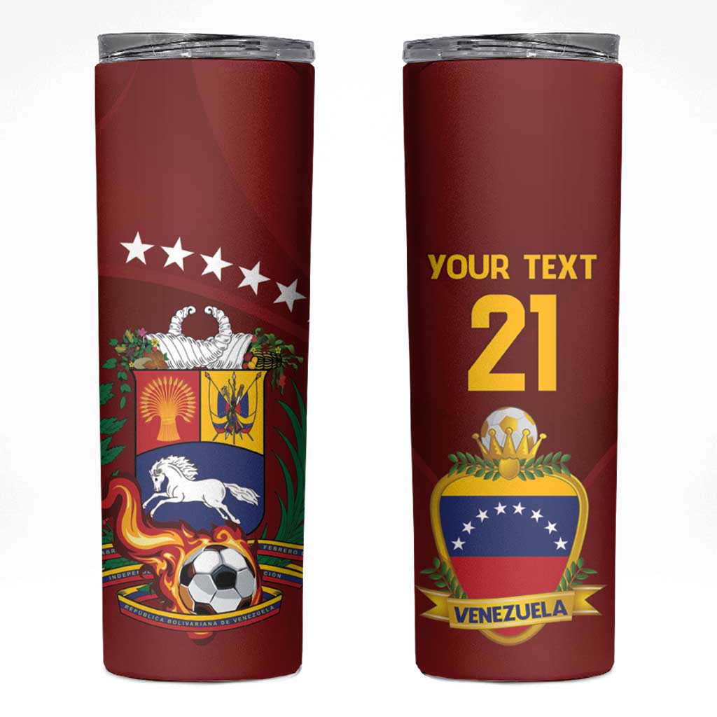 Venezuela Football Custom Skinny Tumbler La Vinotinto Red Wine Coat of Arms