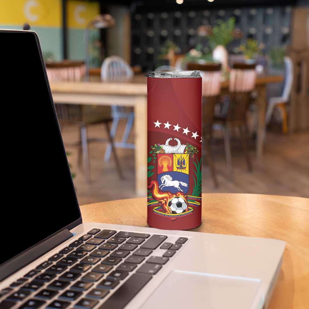 Venezuela Football Custom Skinny Tumbler La Vinotinto Red Wine Coat of Arms