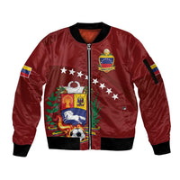 Venezuela Football Custom Sleeve Zip Bomber Jacket La Vinotinto Red Wine Coat of Arms
