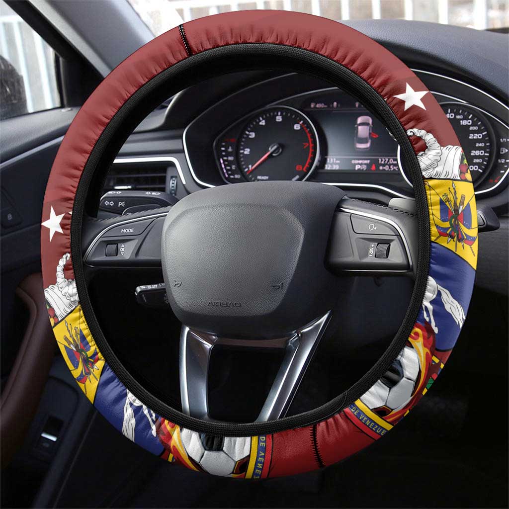 Venezuela Football Steering Wheel Cover La Vinotinto Red Wine Coat of Arms